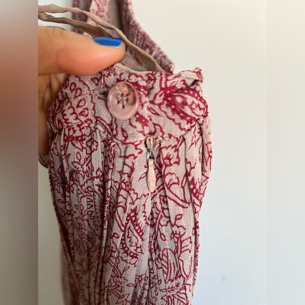 Soft Surroundings Maxi Skirt M Burgundy Boho Pintuck Pleats Waist sequins cottag - Picture 6 of 8